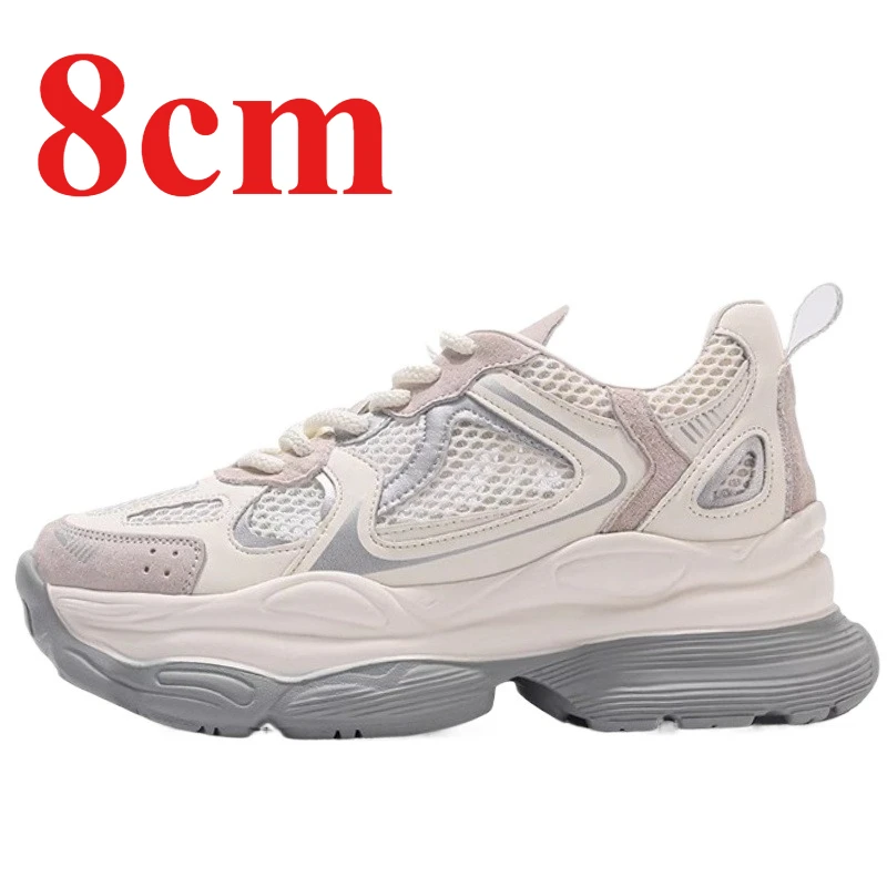 

Height Increased By 8cm Daddy Shoes for Women's Leather Mesh Summer Breathable and Comfortable Thick Soled Leisure Sports Shoes