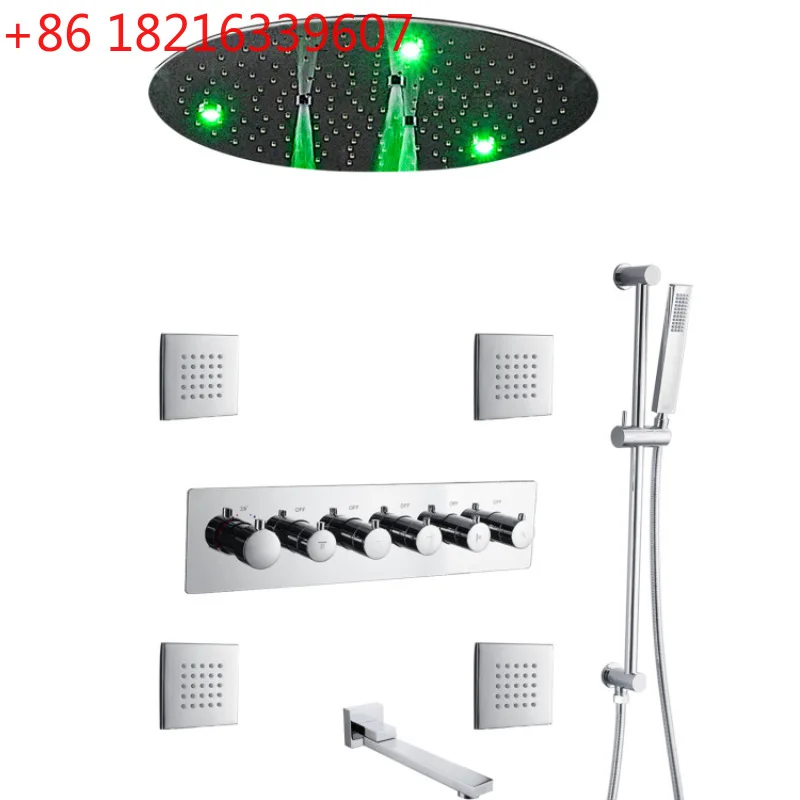 Bathroom concealed stainless steel shower set LED thermostatic multifunctional rain shower