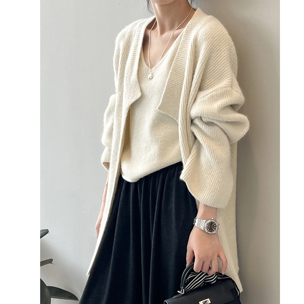 2024 Women Autumn Cardigans Coat Knitted Two Pieces Design Loose Style Tank Top With Cardigans Sweater Women Cape Clothes Tops