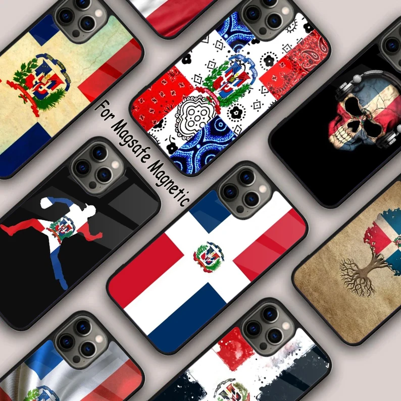 Dominican Republic Flag Back Magnetic Phone Case For APPLE iPhone 16 14 13 12 11 Pro Max 15 Plus Wireless Charge MagSafe Cover