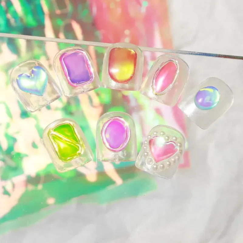 11Pcs Ice Cube Nail Art Stickers Set Trendy Aurora Holographic Self-Adhesive Decals Manicure Glass Paper Decoration