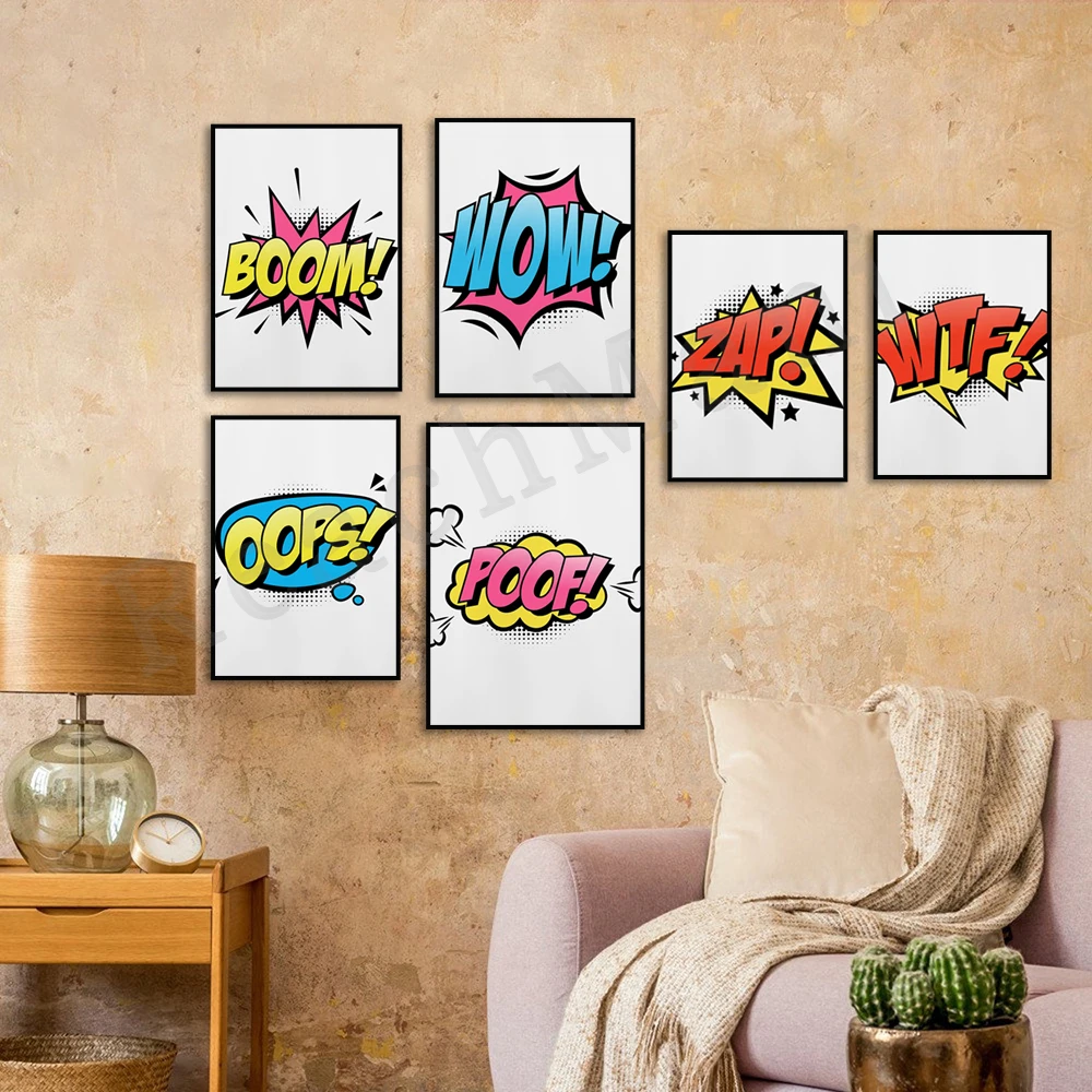 OK,Poof,YEAH,BOOM,WTF,Oops,ZAP! Comic Typography Quote Print - Quote Poster - Comic Style - Gaming Room - Boys Room