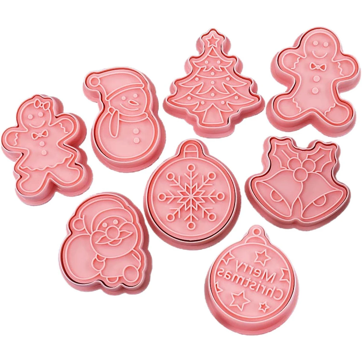 

8Pcs New Christmas Cookie Cutters Set Cartoon Gingerbread Man Snowflake Tree Ball Shapes for Fondant Baking Decorating Tools