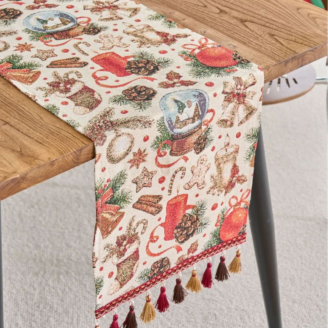 Christmas Table Runner Vintage Geometric Tassel Strip Table Runner Dining Table Tv Cabinet Decorative Cover Cloth Home Decor