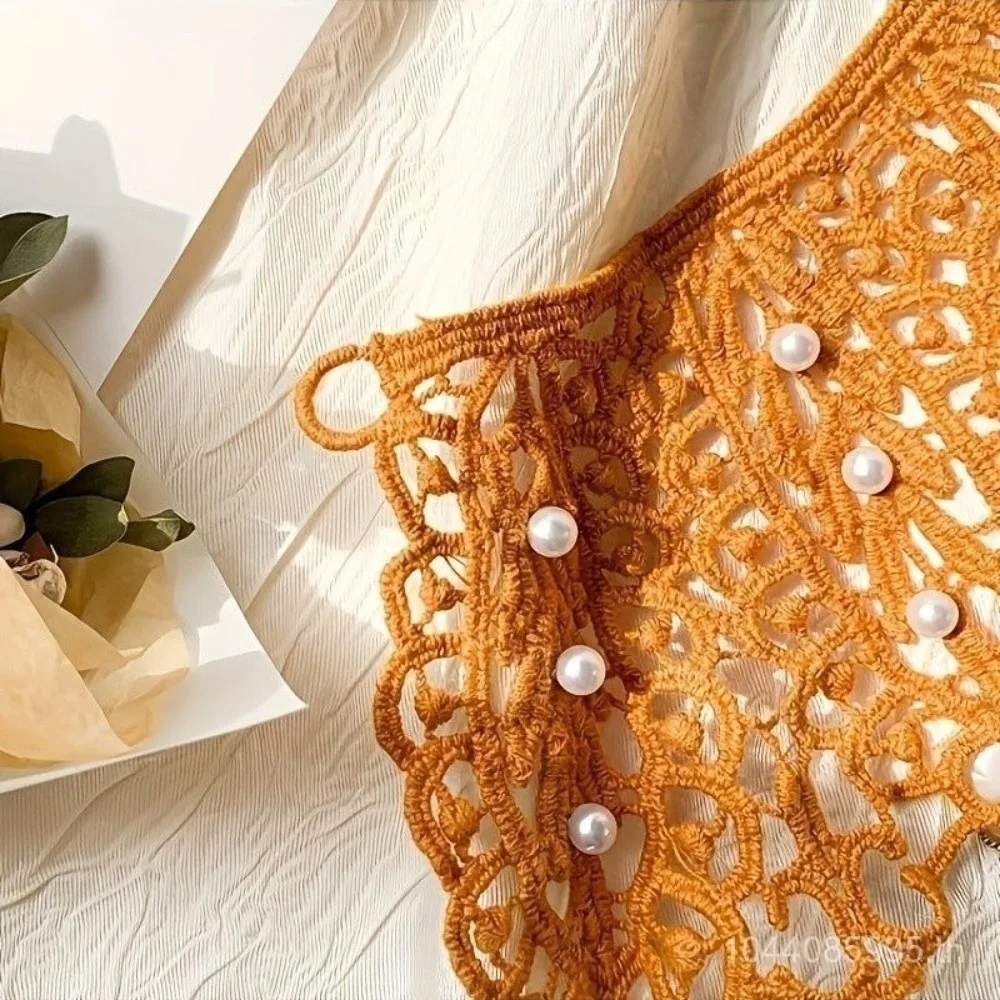 Sweet Style Floral Lace Fake Collar Ruffled Trim Lace Detail False Collar Shawl Design Hollow Out Collar Casual Wear