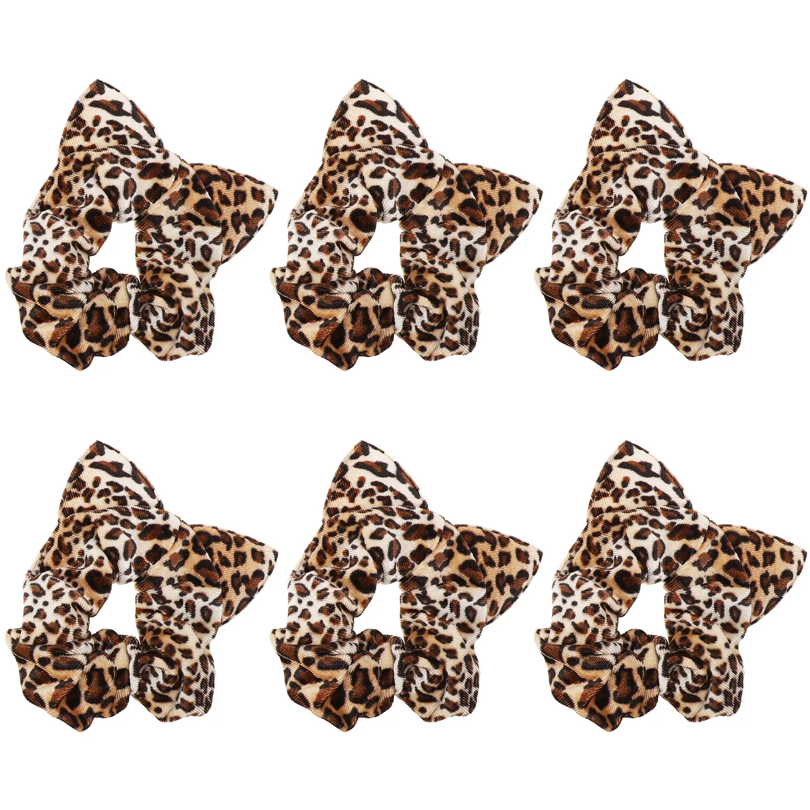 6Pcs Scrunchies for Women Leopard Print Ponytail Holders Hair Rings with Cute Animal Ears Hair Accessories for Bun Ponytail