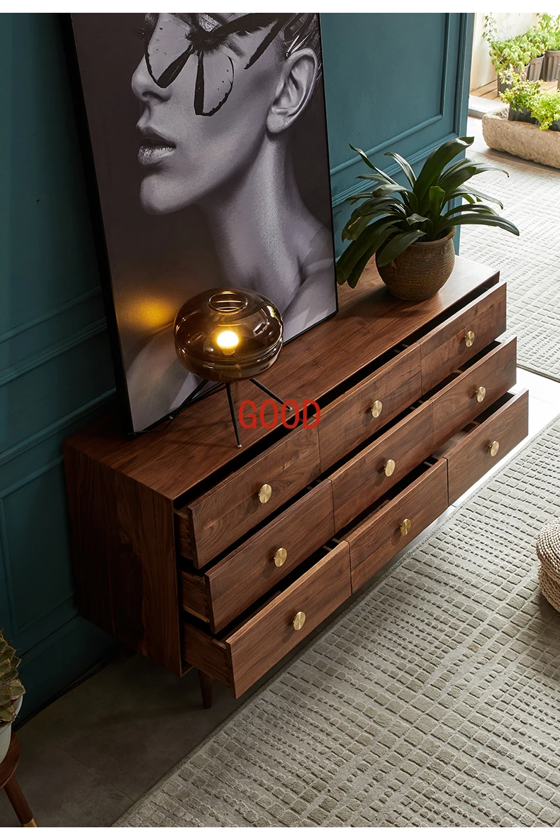 Комод из массива ореха, нордический минималистический комод для гостиной, коридора, выдвижного шкафа