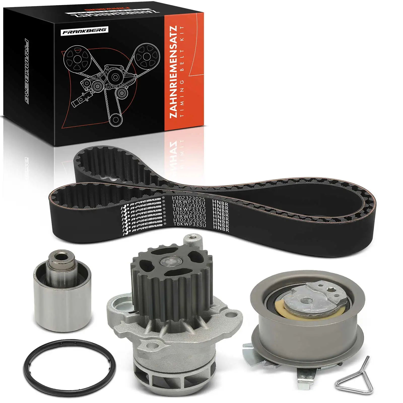 Frankberg 1x Distributieriemset waterpomp voor VW Polo Golf Passat Audi A3 8P1 A2 Ford Seat Skoda TCKWP333M 1225896