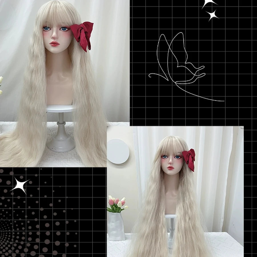 Chicken rolls long hair 110 cm long 43 inches long with bangs cosplay Halloween dress for all daily wear.