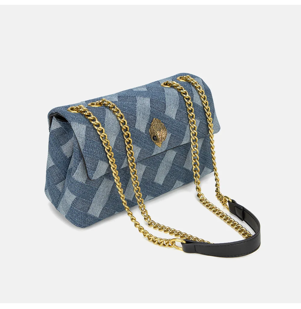 KURT GEIGER LONDON Women Shoulder Bag Patchwork Cross Body Bag Street Shoot Chic Denim Bag Wash Denin Weave Print Crossbody Bag