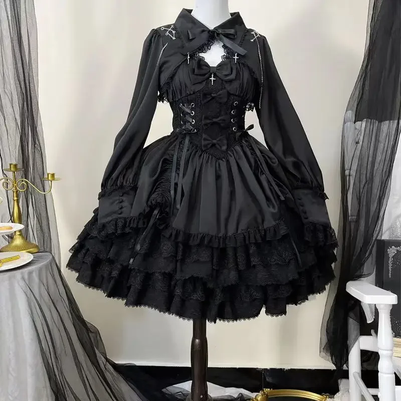 Japanse Victoriaanse Gothic Lolita Jurk Vrouwen Punk Stijl Zoete Kanten Strik Eveing Feestjurken Harajuku Y 2K Cosplay Prinses Jurk