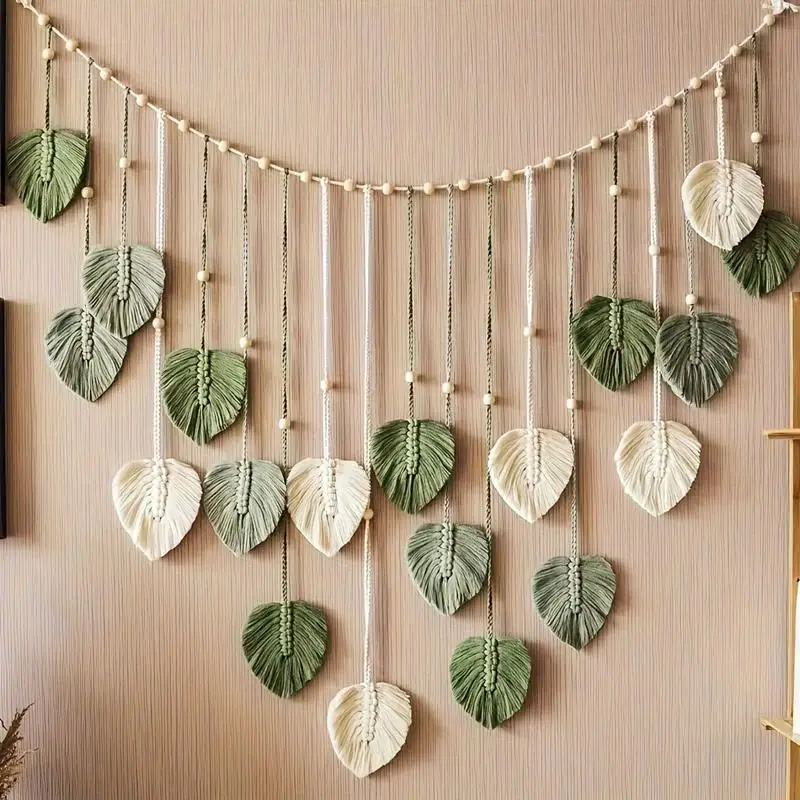 Bohemian Style Woven Leaf Wall Hanging, Perfect for Bedroom, Kitchen, Dining Room, and Bathroom Decor, a Great Gift for Mom, Natural Decorative Hanging Ornament.