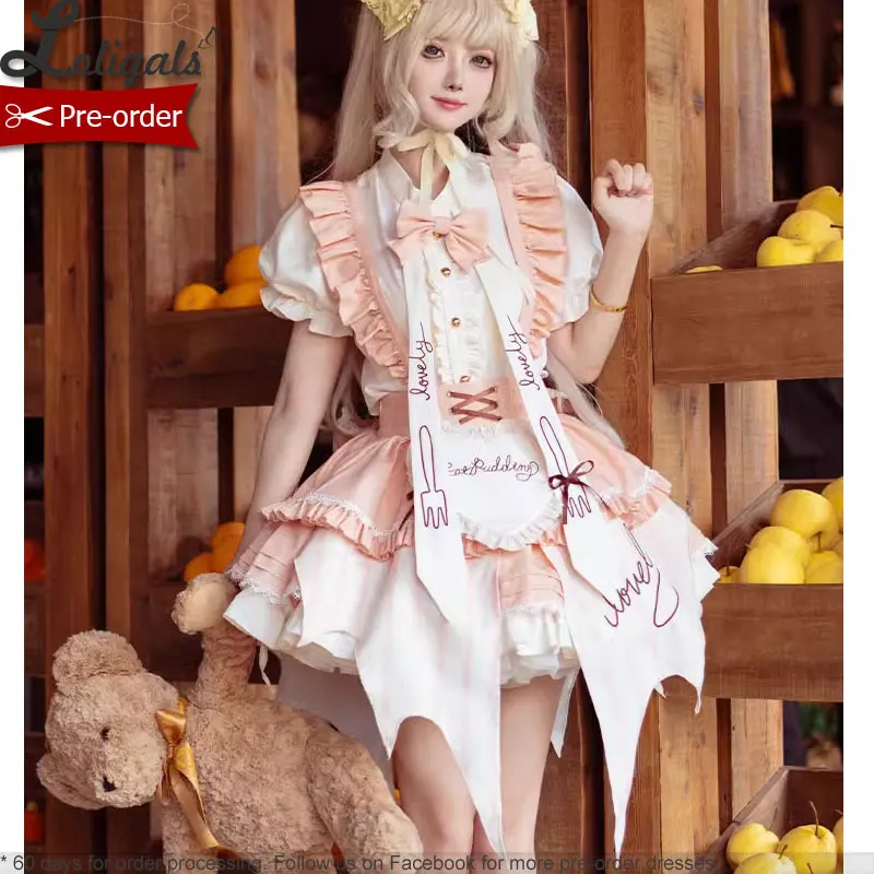 Pre-order ~ Cute Short Lolita Dress Sweet Asymmetrical Hem Mini Suspender Skirt ~ Lovely Pudding by Ocelot