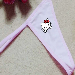 أنيمي لطيف طباعة مرحبا كيتي ثونغ تي السراويل للنساء ، سراويل منخفضة الخصر ، بيكيني مثير ، مريح ، تنفس ، حزام رقيق ، هدية أفضل 10 ملخصات Hello Kitty مبيعا - رقم 6