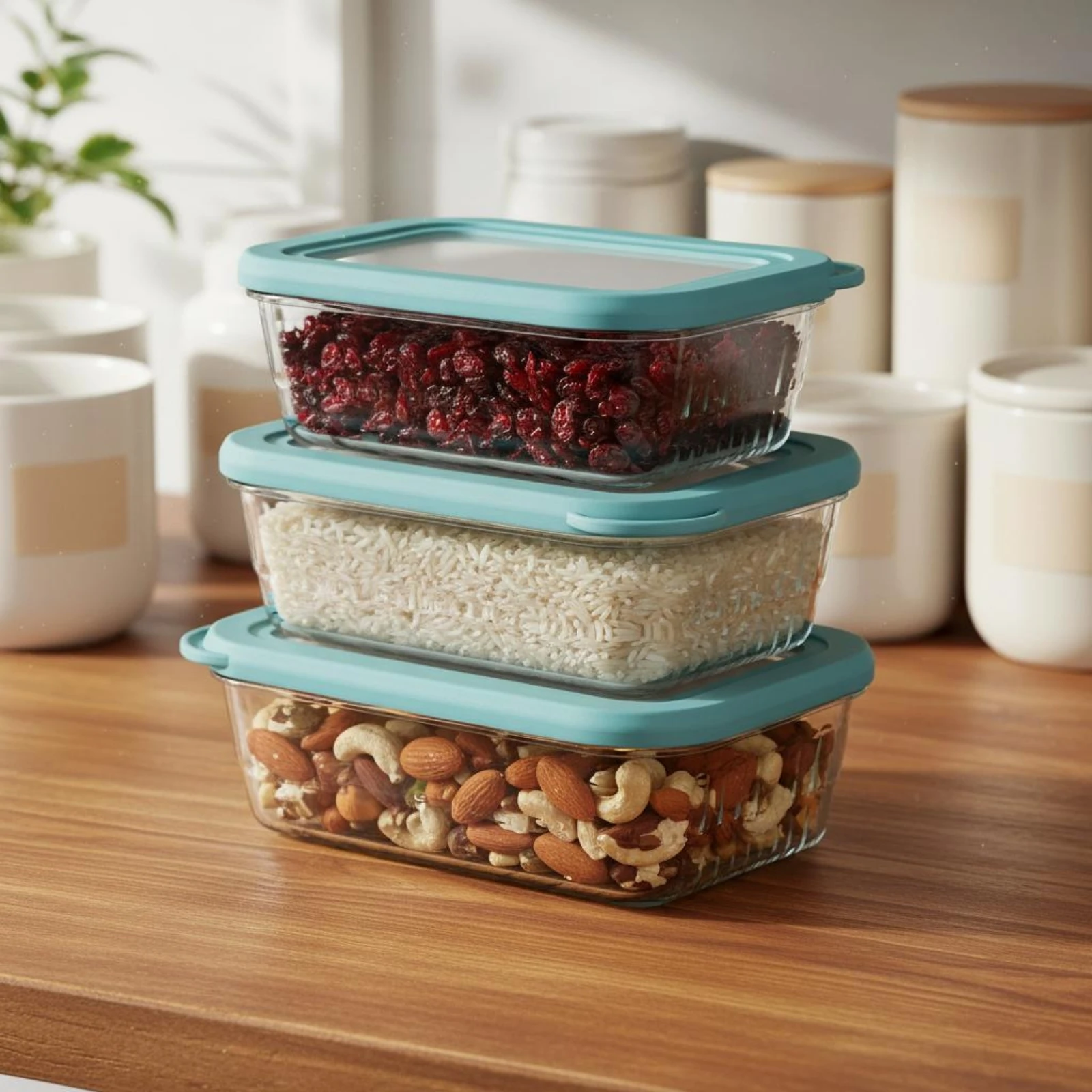 Meal Prep Glass Containers With Lids - Ensemble de 3 récipients alimentaires en