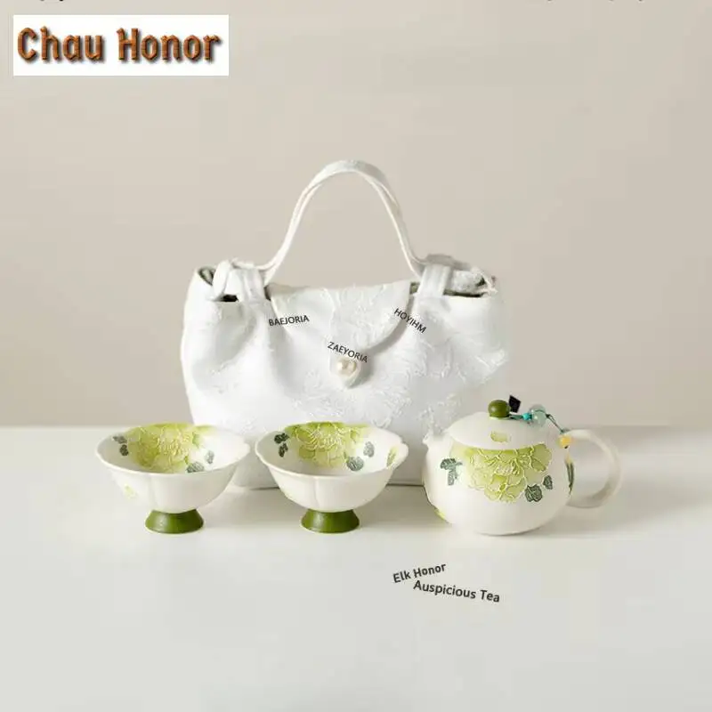 ZAEYORIA Spring Butterfly Xishi Teapot Travel Tea Set Kit Creative 1 Pot 2 Cups Tea Maker Organizer Portable Outdoor Stock Bags