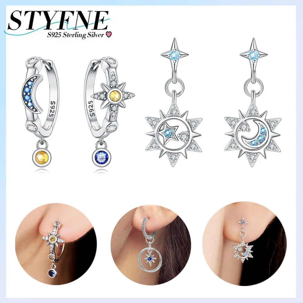 

Серьги-кольца из стерлингового серебра 925 пробы с блестящей голубой луной, полые серьги-кольца в стиле мандарина для женщин, вечерние, прекрасный подарок