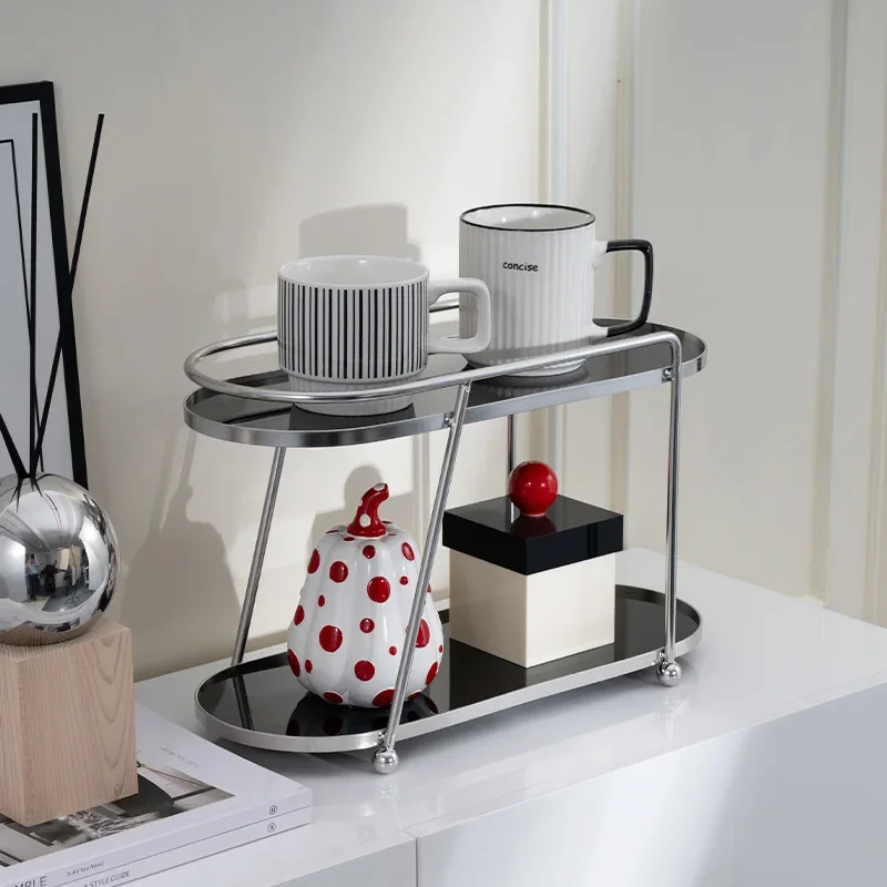 

Double Layered Desktop Storage Rack, Cream Colored Acrylic Cosmetics Cup Holder, Dressing Table, Kitchen Table Storage Rack