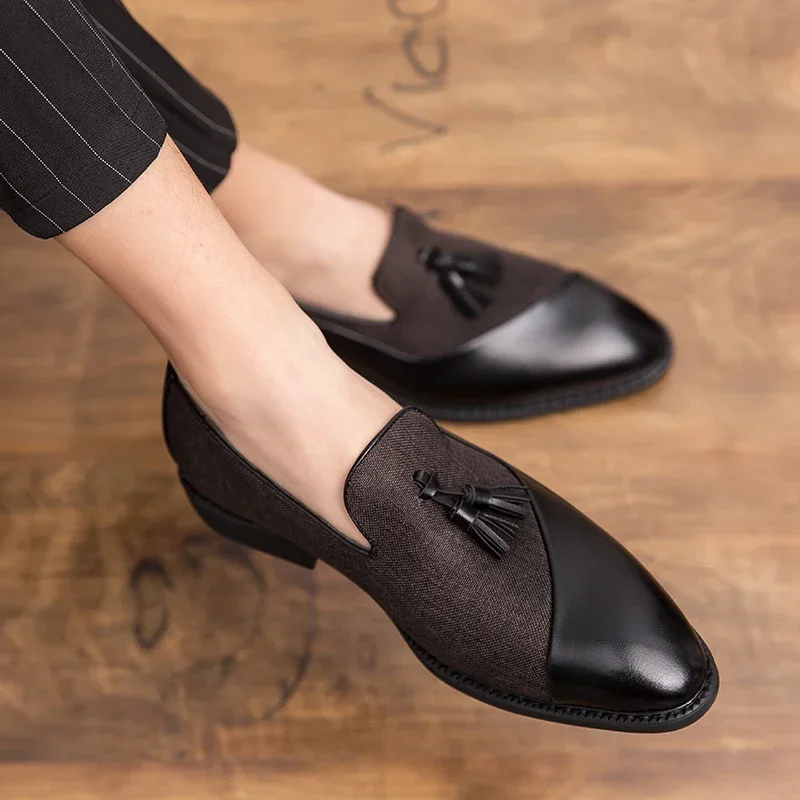 Size 48 Mens Shoes Fashion Elegant Men Dress Shoes Slip-on Evening Loafers Men Casual Party Tassel Leather Shoe Wedding Shoes