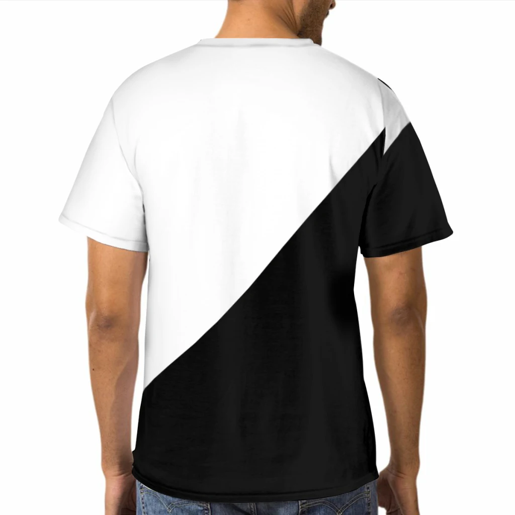 Diagonal Half White And Black Polyester TShirts Color Men Harajuku Tops Thin T Shirt Round Neck