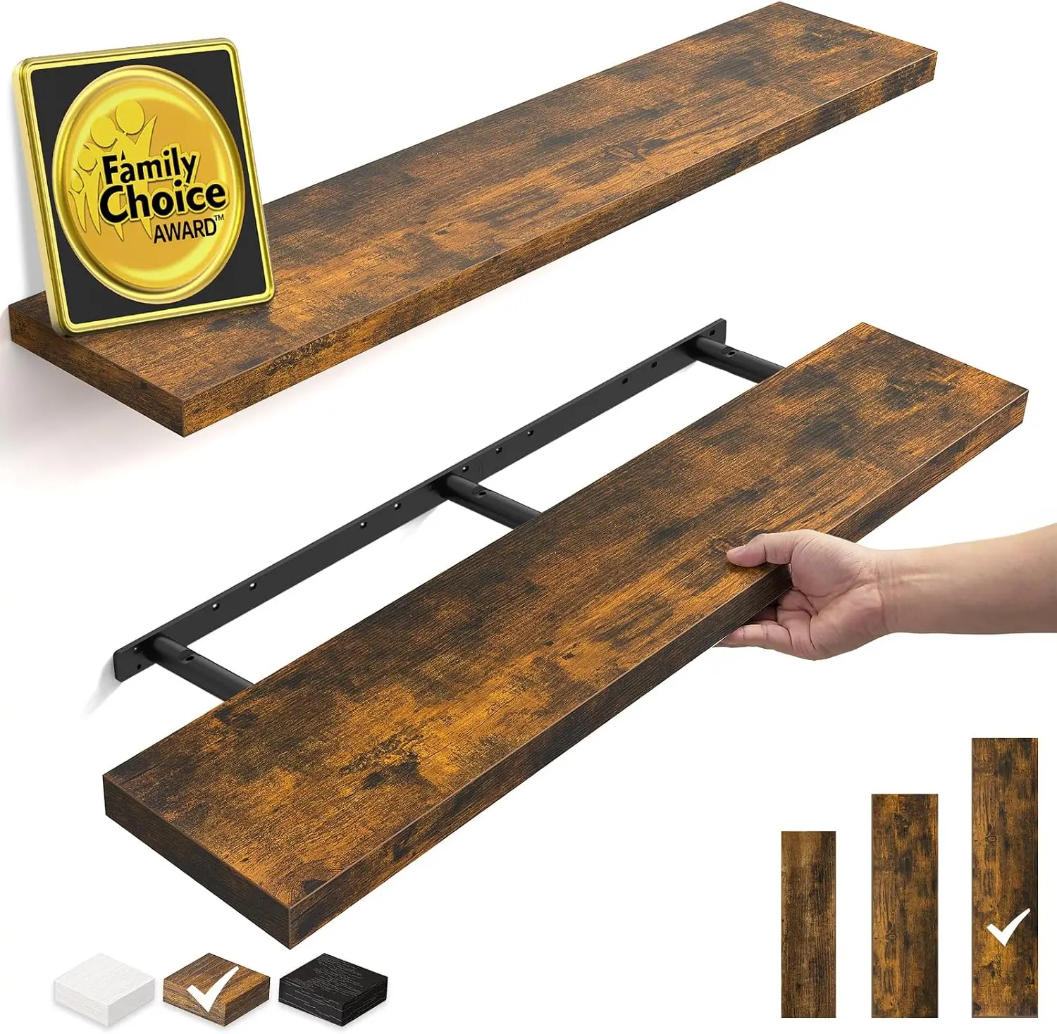 Rustic Brown Floating Shelves 472in Set 2 Wall Mount Wood Shelf Easy Install 30lbs Max Load Hidden Bracket Coffee Bar Book Bedro