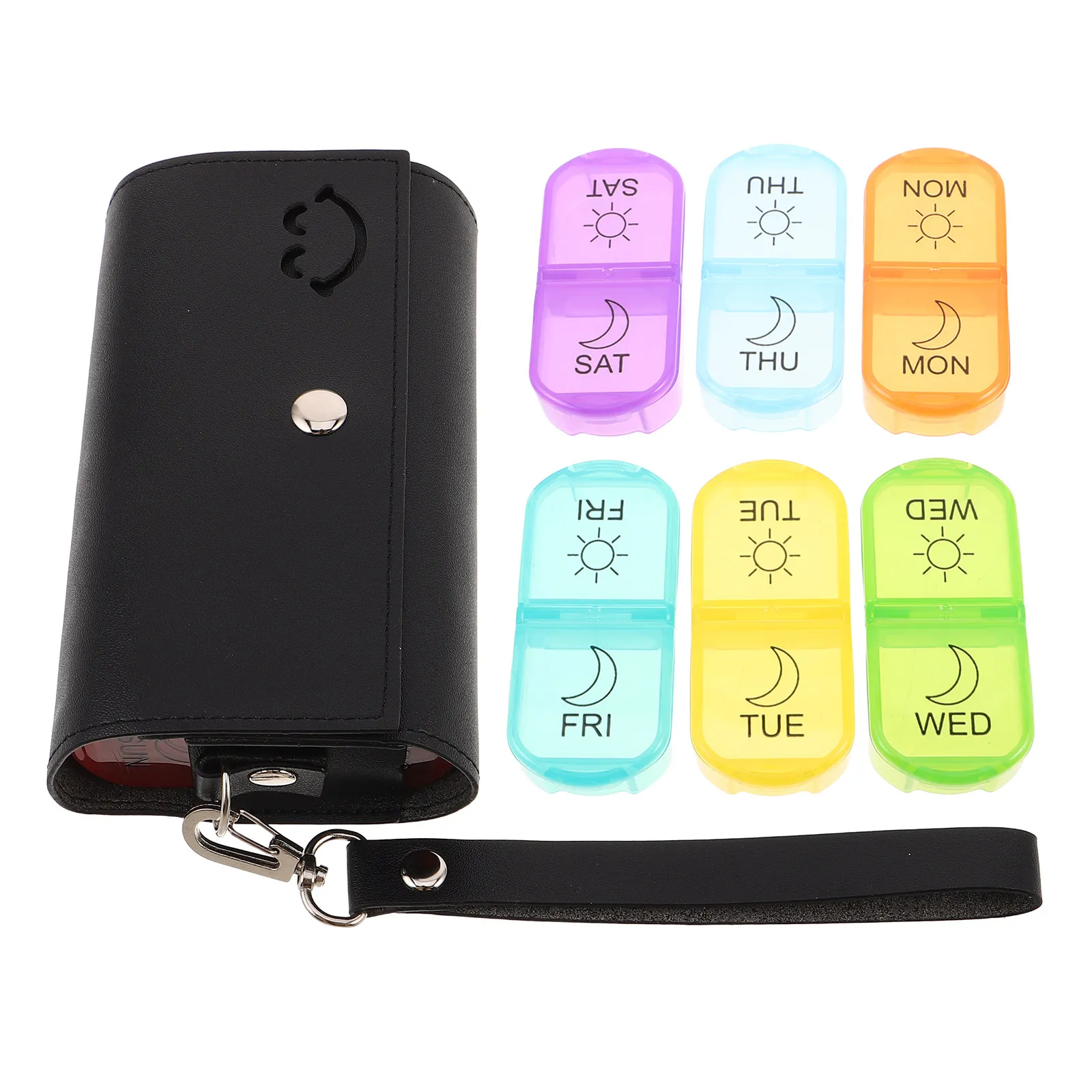 1Set PU Medicine Organizer for Purse Compact Waterproof Travel Pill Case Daily Weekly Dispenser Wrist Strap Medicine