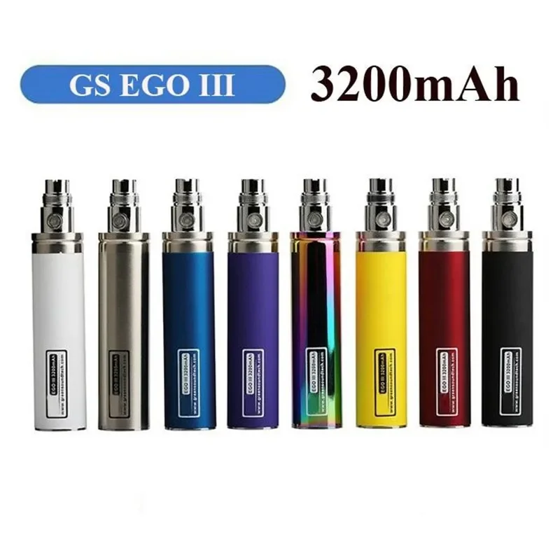 

5pcs Original GS Ego 3200mah Ecig Battery 510 Thread Vaporizer Pen 3200mah Capacity E Cigarette Vape Vaper vs eGo 2200 Battery