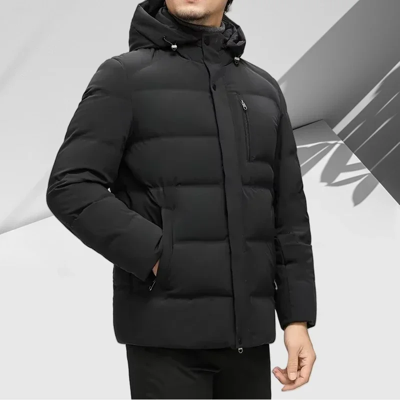 Top Black Winter Men's Down Jacket White Duck Down Detachable Hood Clothes Jack Thick Warm Coat New