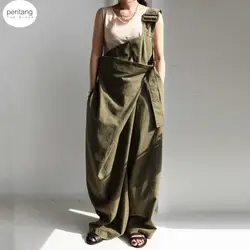 PERITANG Japan Style Loose Casual Solid Jumpsuits for Women One Shoulder Design Overall Femme 2024 Autumn All-match Romper Mujer