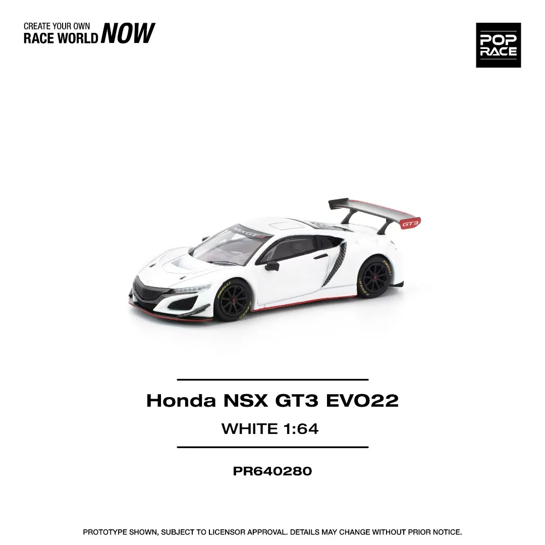 Diecast POPRACE 1:64 Scale Honda NSX GT3 Evo 22 White Alloy Car Model