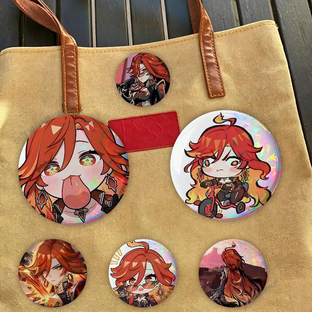 G-Genshin Impact Mavuika Wooden Badge Pins For Friend, Backpack, Clothing, Collectible Accessories, Jewelry Gift