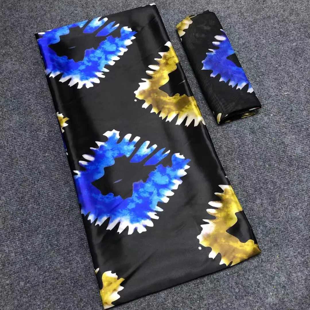 High Quality African Digital Printing Silk Satin Fabric 4+2yards  Chiffon Material Set For Women Party Dress New Style M816-2