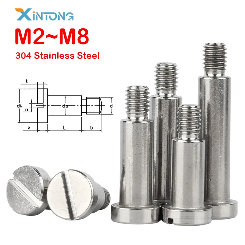 M2 M2.5 M3~M8 304 Stainless Steel Flat Slotted One-word Slot Positioning Shoulder Step Screw Plug Limit Screw Bearing Screw Bolt