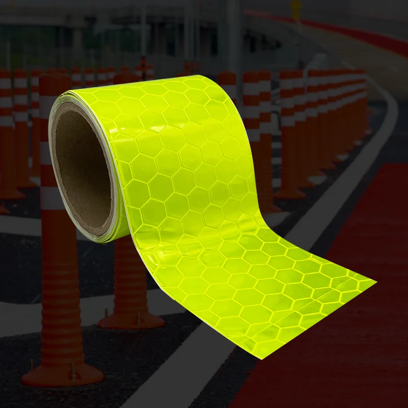 VOOFENG Microprismatic Reflective PVC Tape 10cm Width Fluo.Yellow Reflective Sticker for Traffic Delineator Post Warning Bollard