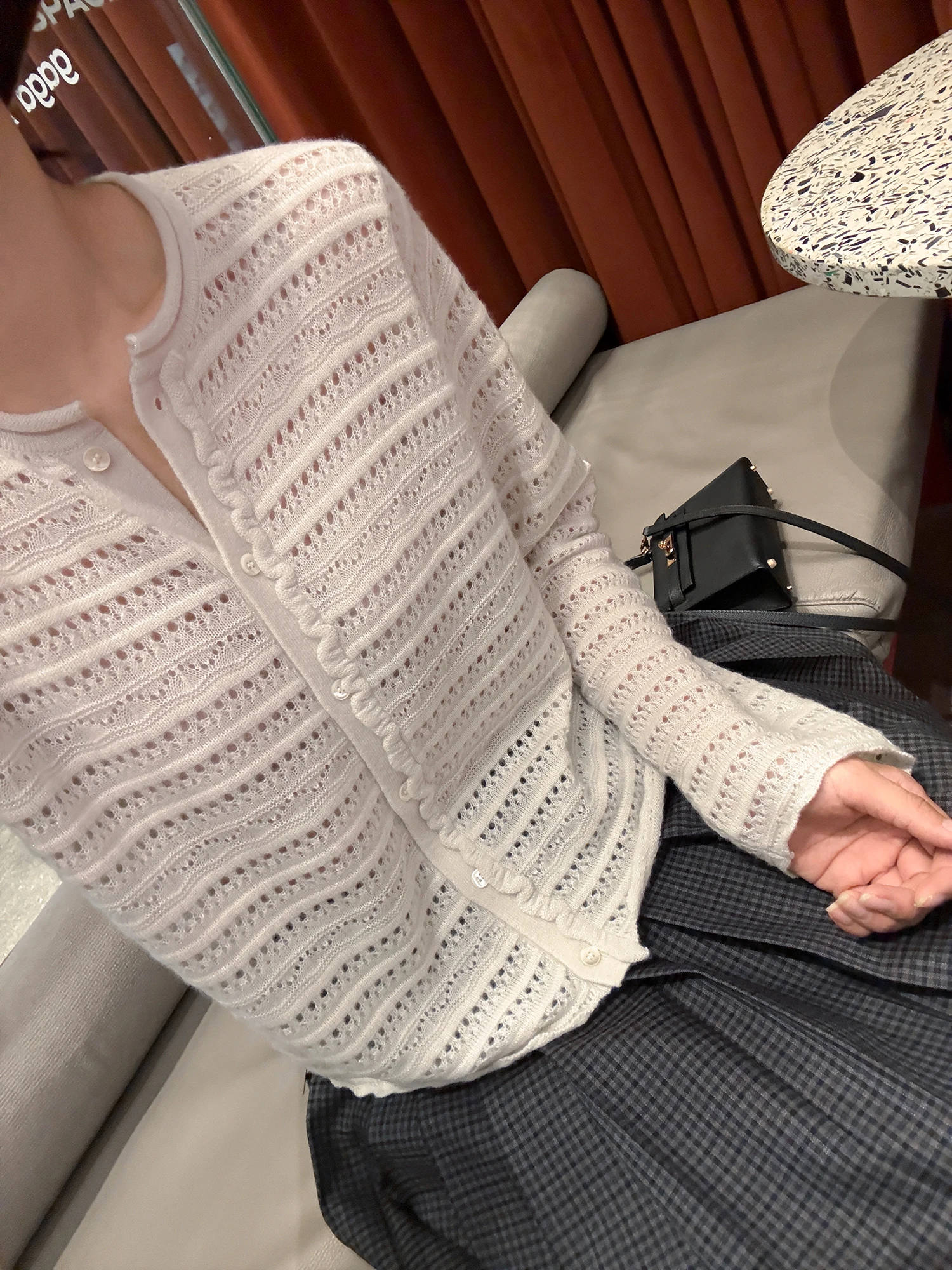 

e Knitted Open Cardigan Soft Sle Hollow out Crochet Design Woolen Women's Faion Spring Season Breathable Long Sve