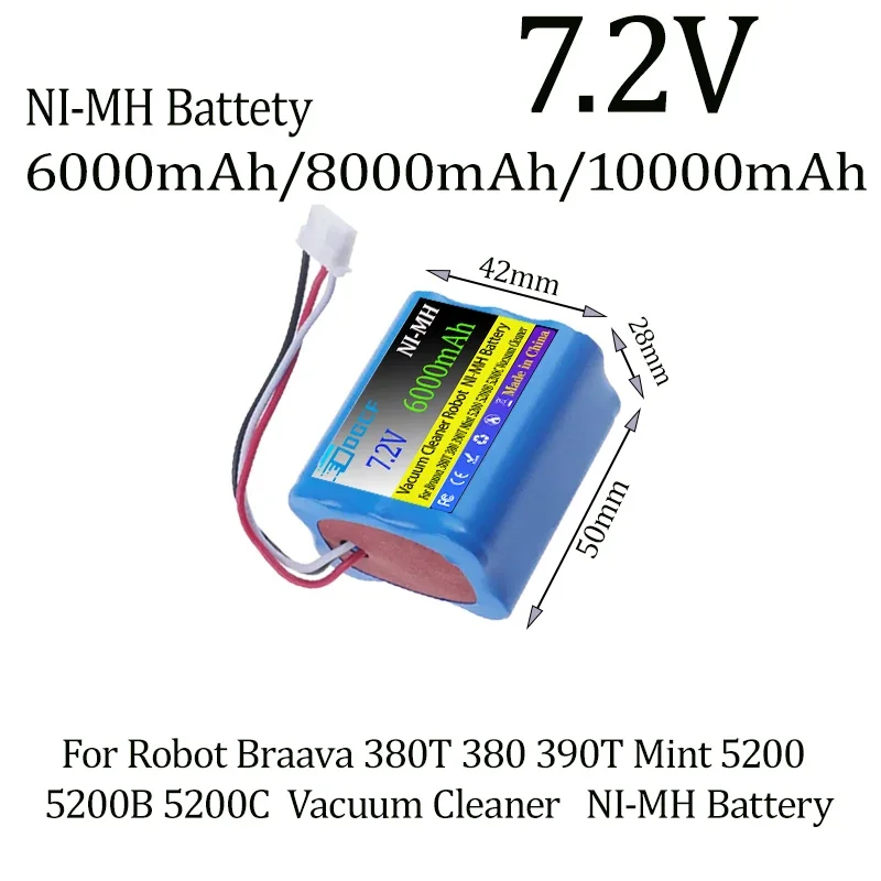 

Upgrade 6000mAh/8000mAh 7.2V Ni-MH Battery for irobot braava 380T 380 390T Mint 5200 5200B 5200C 7.2v Rechargeable battery