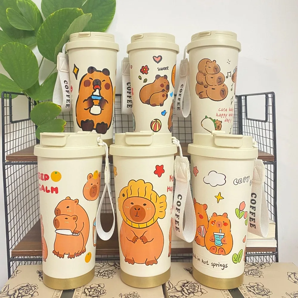 

Leakproof Capybara Insulated Water Bottle 316 Stainless Steel Large Capacity Cartoon Thermal Cup with Lid Straw