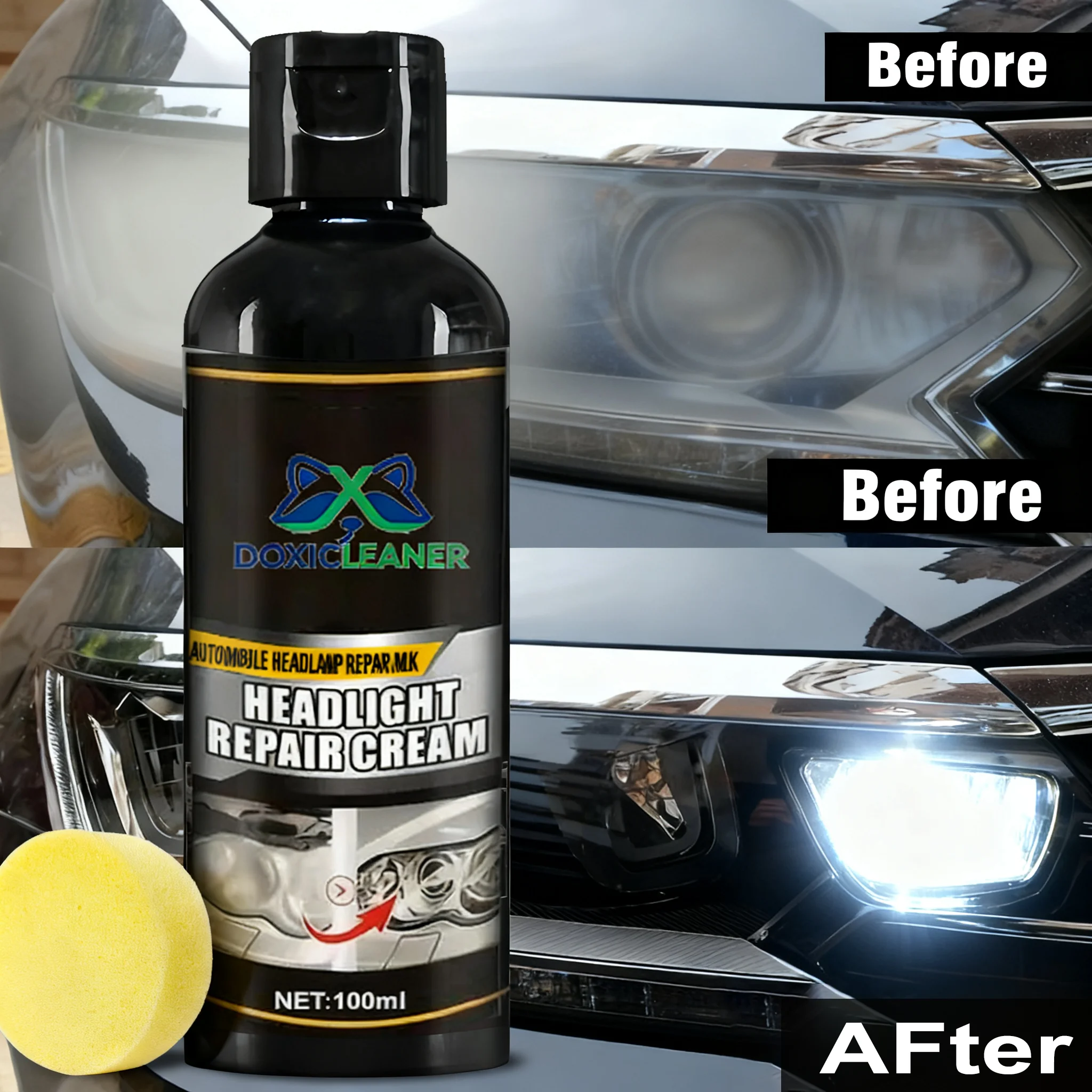 Professional car headlight repair paste - Easy-to-use car light maintenance kit, restore oxidized, yellowed, and blurry headligh