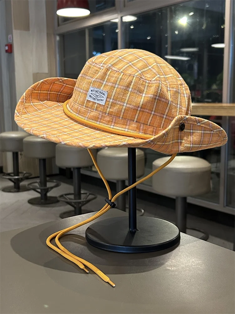 

Outdoor plaid western cowboy hiking hat women summer camping sun visor bucket hat