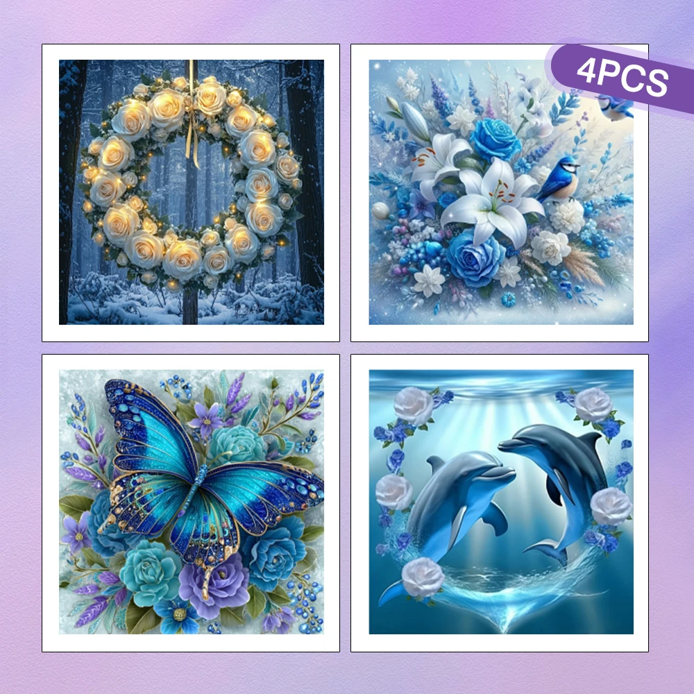 HUACAN 4PCS Diamant Malerei 5d Blume Schmetterling Wohnkultur Lilie Rose Delphin Meer Volle Runde Bohrer Mosaik Kunsthandwerk
