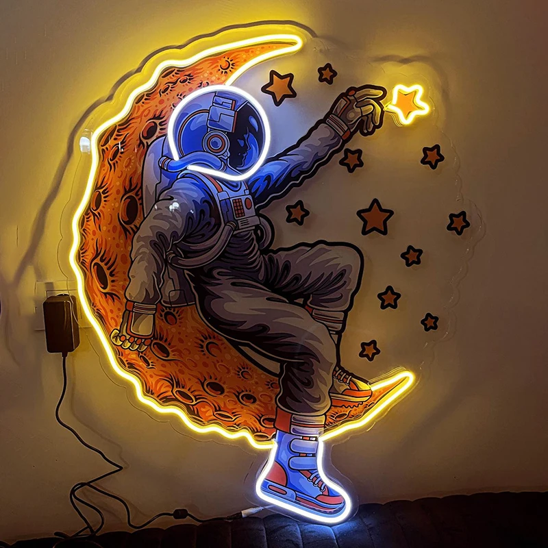 

Astronaut Lying On The Moon Artwork Led Neon Sign Light Customized Living Room Bedroom Decoration Neon SignsHome Wall Decor Neon