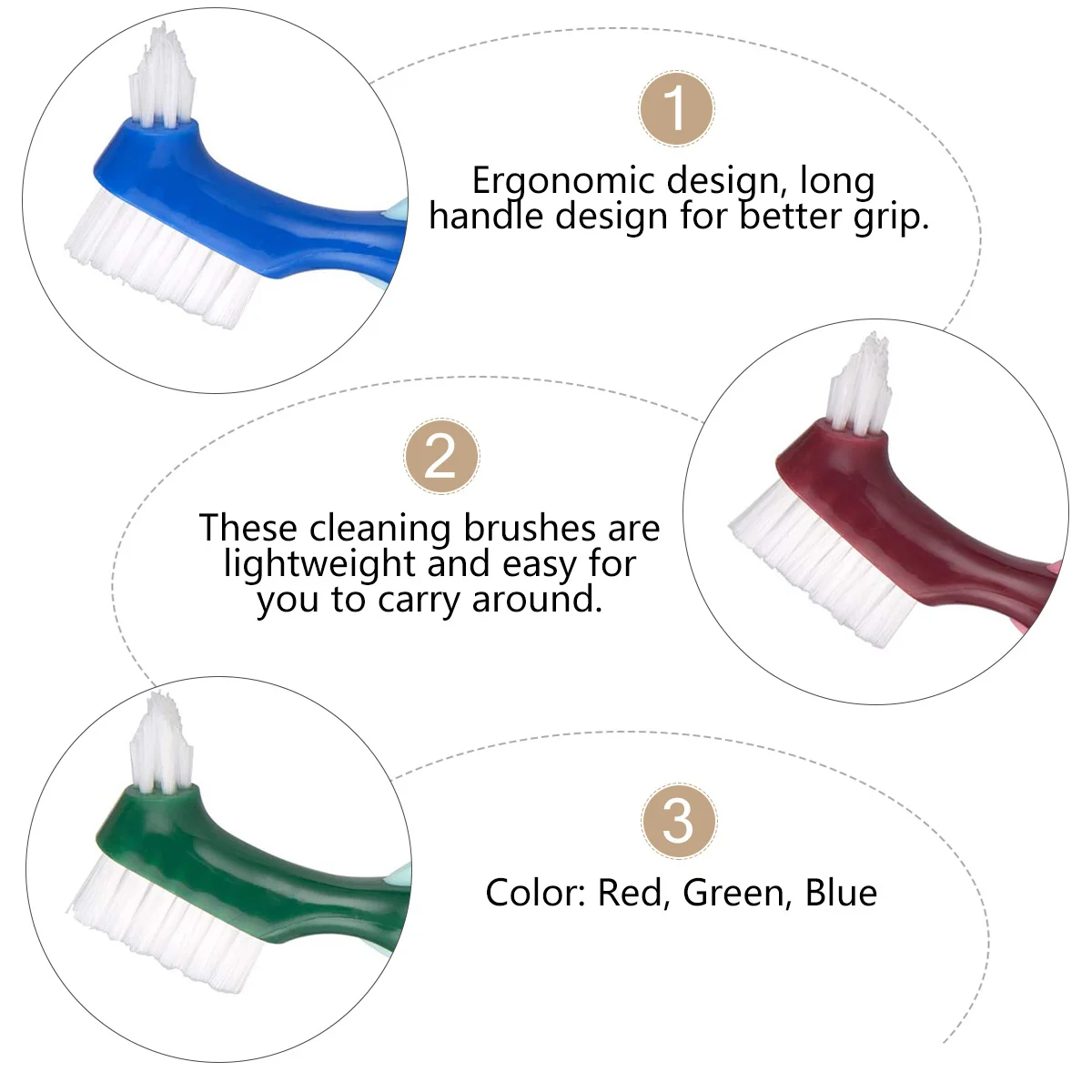 

3pcs Dual Heads Denture Cleaning Brush False Teeth Cleaner Reusable Lightweight Ergonomic Long Handle For Hard To Reach Areas