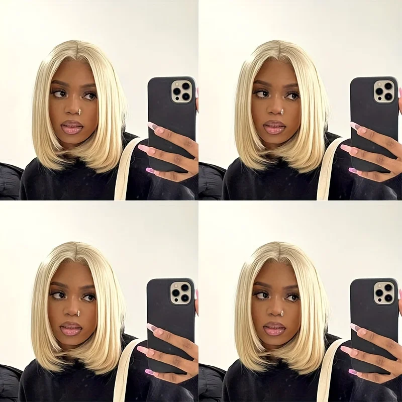 613 Short Bob 13x4 Lace Front Human Hair Wig Ash Blonde Remy Transparent Lace Wig Platinum 200 Density 13x4 Lace Frontal Wigs