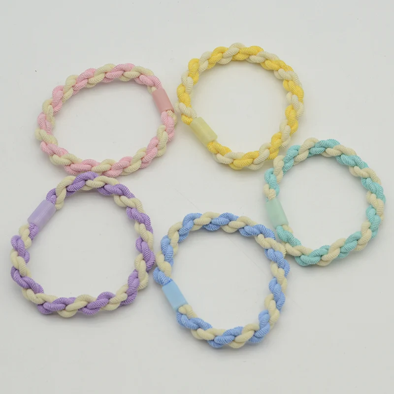 30PCS  Two Colors Combined Braided Hair Ties Four Pastel Cords Plait Elastic Hair Bands Scrunchies for Girl Ponytail Holder