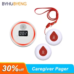 Elderly Call Button Wireless Caregiver Pager System with Light Personal Buzzer Alarm 2 Portable Transmitters 1 Plugin Receiver