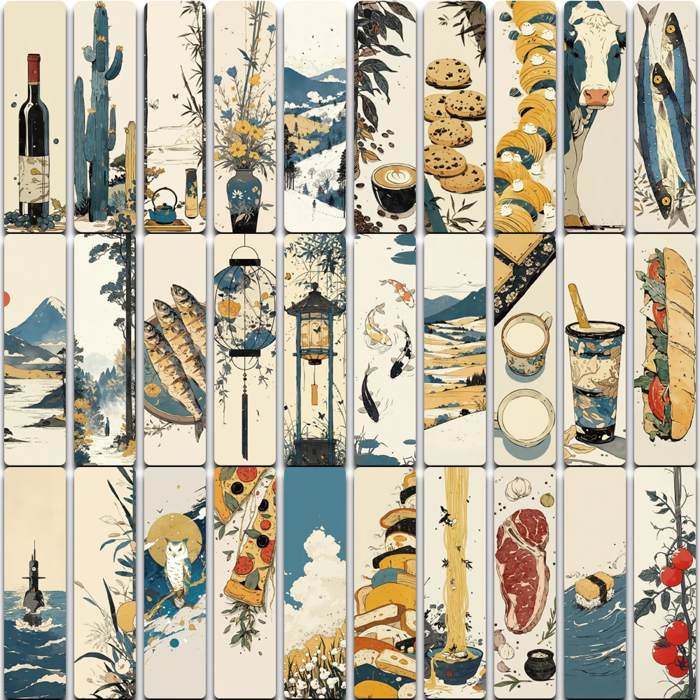 Marque-pages d'art japonais rétro classique, 30 pièces, Koi Sushi, couteau d'automne, poisson, livres en papier personnalisés, marque de lecture, cartes, papeterie