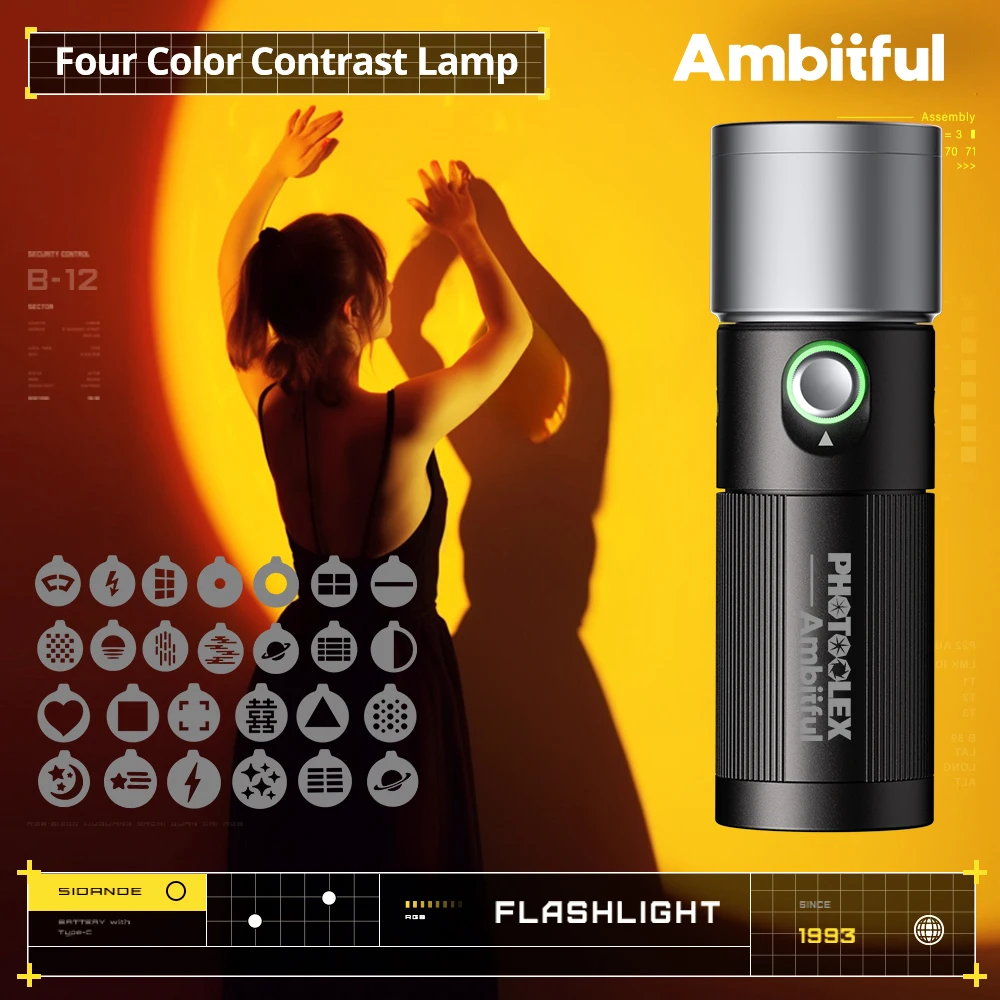 Ambitful 10W Flashlight Four Color Projection Light Built-in 8400mAh Rechargeable Battery For 4 hours Full power output