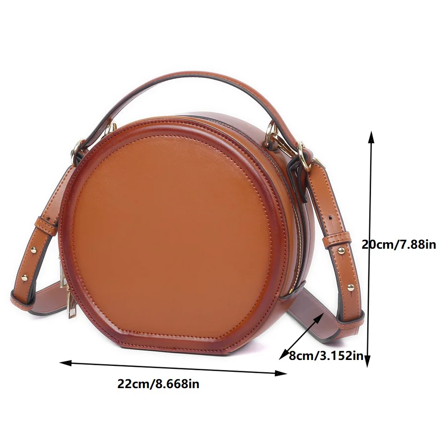 Fashionable new genuine leather women\'s bag, retro round cowhide crossbody bag, one shoulder handbag, cylindrical bag