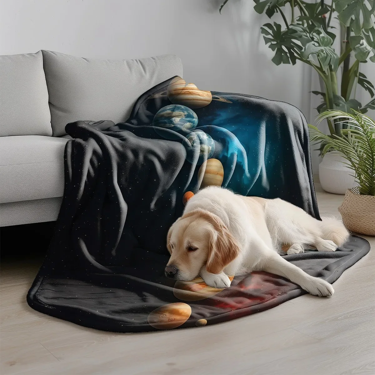 Galaxy Planets Pattern Flannel printed blanket suitable for all seasons suitable living room office sofa and travel