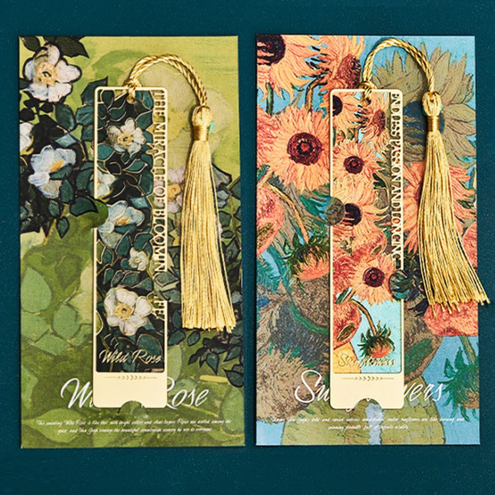 

2Pcs Hollow Literary Flower Metal Bookmark Exquisite Painting Sunflower Iris Rose Shape Gifts for Book Lovers Writers Readers